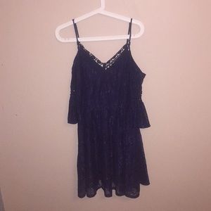 Navy blue floral and lace party dress